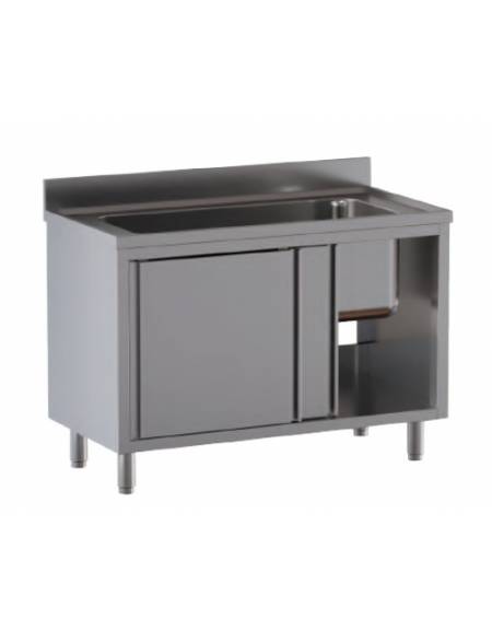 Lavapentole lavatoio inox armadiato - 1 vascone con ante scorrevoli -  Dimensioni cm 100x60x85/90h