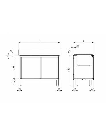 Lavapentole lavatoio inox armadiato - 1 vascone con ante scorrevoli - Dimensioni cm 140x60x85/90h