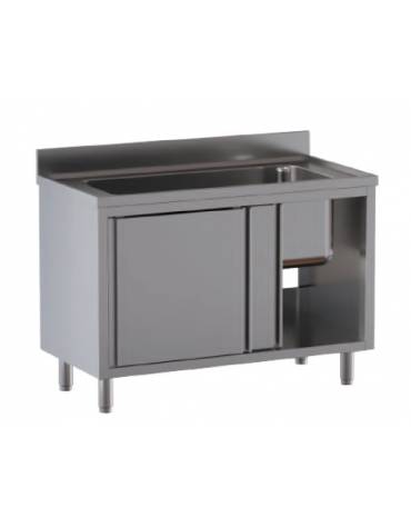 Lavapentole lavatoio inox armadiato - 1 vascone con ante scorrevoli - Dimensioni cm 180x60x85/90h