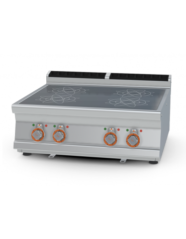 Piano di cottura elettrico a induzone, trifase-20kw, con 4 zone di cottura cm 75x57 - cm 80x70,5x28h