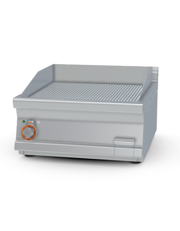 Fry top elettrico trifase-7,4kw da banco, piastra rigata cm 56x51, r. temp. 50 a 300 °C - dim. 60x70,5x28h