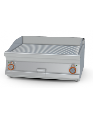 Fry top elettrico trifase-11,1kw da banco, piastra doppia rigata cm 76x51, r. temp. 50 a 300 °C - dim. 80x70,5x28h