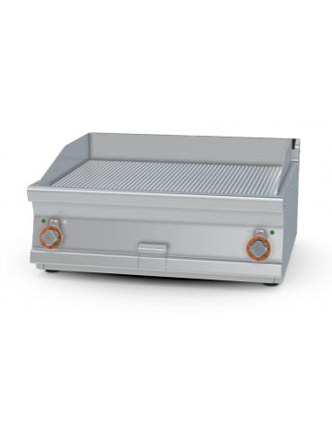 Fry top elettrico trifase-11,1kw da banco, piastra doppia rigata cromata cm 76x51, r. temp. 50 a 300 °C - dim. 80x70,5x28h
