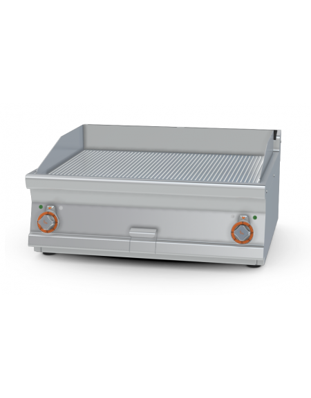 Fry top elettrico trifase-11,1kw da banco, piastra doppia rigata cromata cm 76x51, r. temp. 50 a 300 °C - dim. 80x70,5x28h