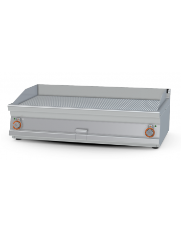 Fry top elettrico trifase-14,8kw da banco, piastra doppia rigata cm 116x51, r. temp. 50 a 300 °C - dim. 120x70,5x28h