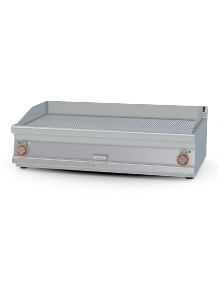 Fry top elettrico trifase-14,8kw da banco, piastra doppia rigata cromata cm 116x51, r. temp. 50 a 300 °C - dim. 120x70,5x28h