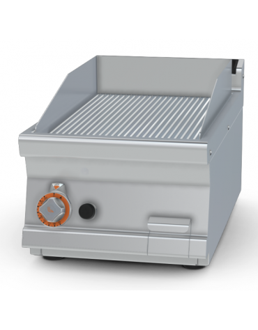 Fry top a gas da banco, 7kw, piastra rigata,  superficie di cottura cm 36x51 - cm 40x70,5x28h