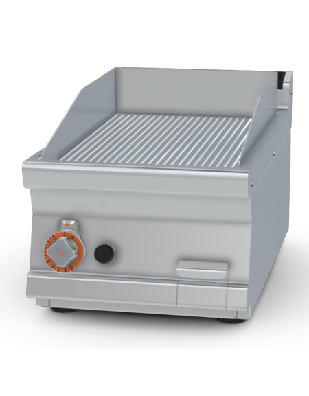Fry top a gas da banco, 7kw, piastra rigata,  superficie di cottura cm 36x51 - cm 40x70,5x28h