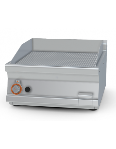 Fry top a gas da banco, 10,5kw, piastra rigata,  superficie di cottura cm 56x51 - cm 60x70,5x28h