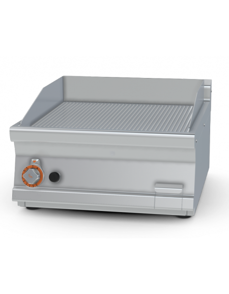 Fry top a gas da banco, 10,5kw, piastra rigata,  superficie di cottura cm 56x51 - cm 60x70,5x28h