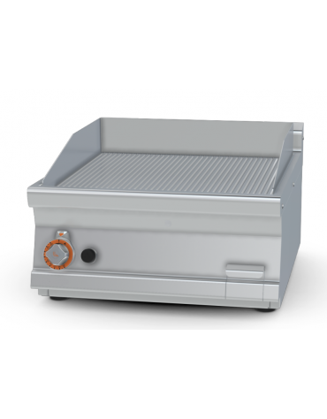 Fry top a gas da banco, 10,5kw, piastra rigata,  superficie di cottura cm 56x51 - cm 60x70,5x28h