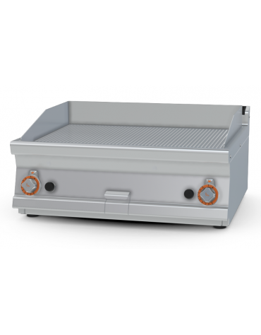 Fry top a gas da banco, 14kw, piastra doppia rigata, superficie di cottura cm 76x51 - cm 80x70,5x28h