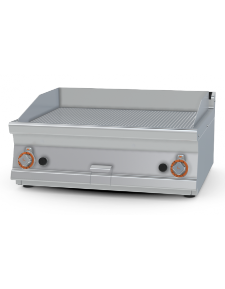 Fry top a gas da banco, 14kw, piastra doppia rigata, superficie di cottura cm 76x51 - cm 80x70,5x28h