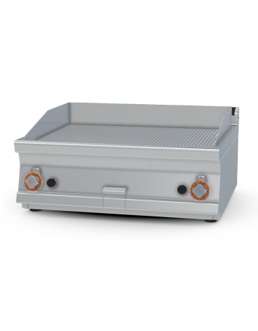 Fry top a gas da banco, 14kw, piastra doppia rigata cromata, superficie di cottura cm 76x51 - cm 80x70,5x28h