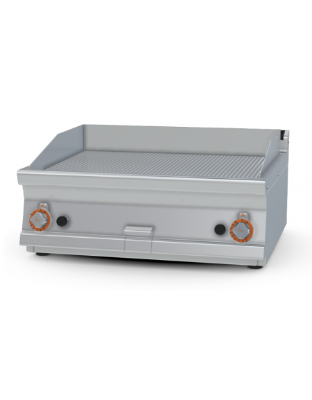 Fry top a gas da banco, 14kw, piastra doppia rigata cromata, superficie di cottura cm 76x51 - cm 80x70,5x28h