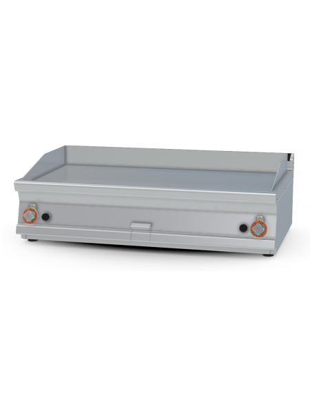 Fry top a gas da banco, 21kw, piastra doppia liscia cromata, superficie di cottura cm 116x51 - cm 120x70,5x28h