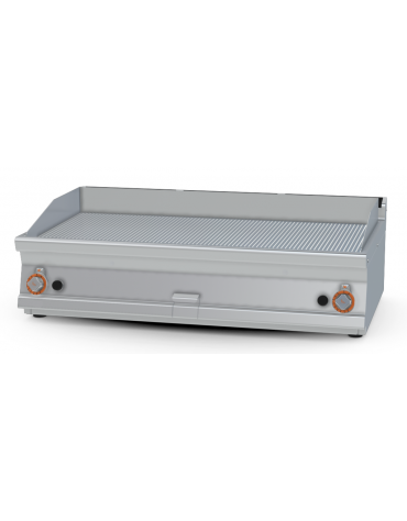 Fry top a gas da banco, 21kw, piastra doppia rigata, superficie di cottura cm 116x51 - cm 120x70,5x28h
