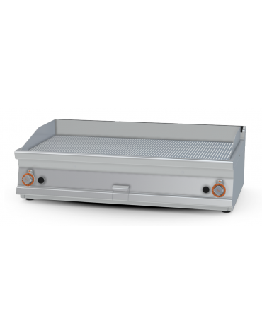 Fry top a gas da banco, 21kw, piastra doppia rigata cromata, superficie di cottura cm 116x51 - cm 120x70,5x28h