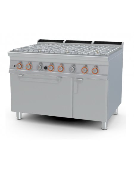 CUCINA ACQUA 6 FUOCHI - FORNO A GAS STATICO GN2/1 cm. 120x 90x 90h