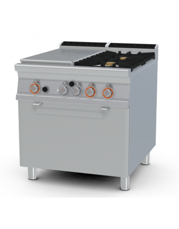 TUTTA PIASTRA + 2 FUOCHI SU FORNO GAS STATICO CM. 67X73X34H - PIASTRA CM. 37X73 - CM. 80X90X90H