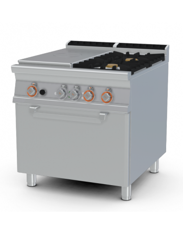 TUTTA PIASTRA + 2 FUOCHI SU FORNO ELETTRICO STATICO CM. 67X73X34H - PIASTRA CM. 37X73. CM. 80X90X90H.