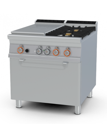 TUTTA PIASTRA + 2 FUOCHI SU FORNO ELETTRICO VENTILATO CM. 55X36X34H - PIASTRA CM. 37X73 - CM. 80X90X90H.