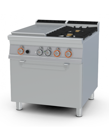 TUTTA PIASTRA + 2 FUOCHI SU FORNO ELETTRICO VENTILATO CM. 55X36X34H - PIASTRA CM. 37X73 - CM. 80X90X90H.