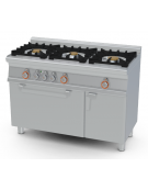 Cucina a gas 3 fuochi su forno a elettrico multifunzione, porta cieca inox, camera cm64x37x35h, 1 vano con porta - cm 120x60x90h