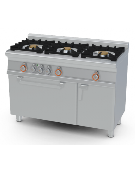 Cucina a gas 3 fuochi su forno a elettrico multifunzione, porta cieca inox, camera cm64x37x35h, 1 vano con porta - cm 120x60x90h