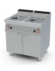 Friggitrice a gas su mobile - 2 vasche Lt 18, cm 31x34x42h cad., con bruciatori esterni, filtro e coperchio - cm 80x70,5x90h