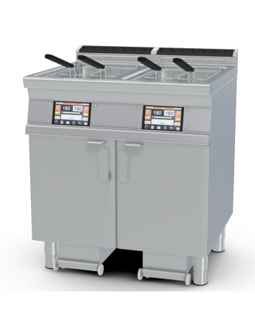 Friggitrice Elettrica TouchScreen su mobile - 2 vasche Lt 18, cm 31x34x33h cad., con o senza Melting - cm 80x70,5x90h