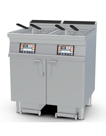 Friggitrice elettrica Touch 2 vasche da Lt 18 su mobile, con o senza Melting - 2 pompe filtraggio olio a caldo - cm 80x70,5x90h