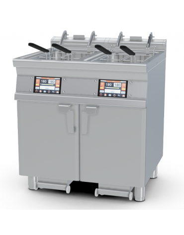Friggitrice elettrica Touch 2 vasche da Lt 18 su mobile, con o senza Melting - 4 sollevatori cesti integrati - cm 80x70,5x90h