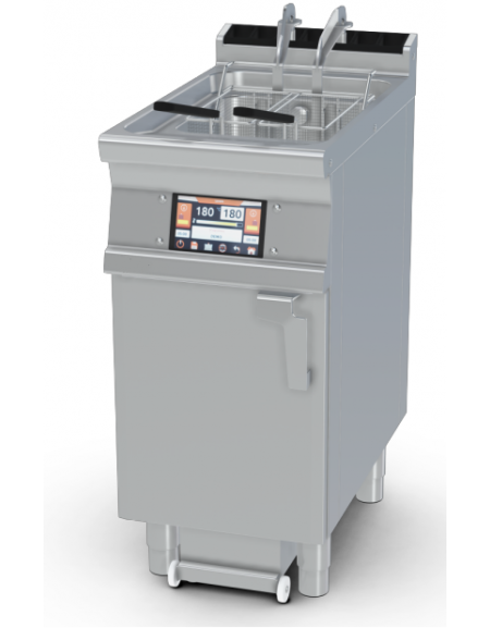 Friggitrice a gas digitale 1 vasca da Lt 18 su mobile, con o senza Melting - 2 sollevatori cesti integrati - cm 40x70,5x90h