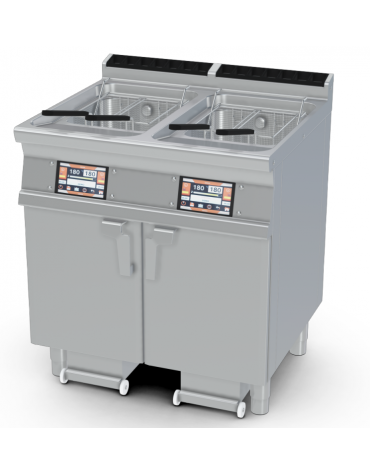 Friggitrice a gas digitale su mobile - 2 vasche Lt 18, cm 31x34x33h cad., con o senza Melting - cm 80x70,5x90h