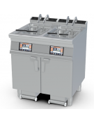 Friggitrice a gas digitale 2 vasche da Lt 18 su mobile, con o senza Melting - 4 sollevatori cesti integrati - cm 80x70,5x90h