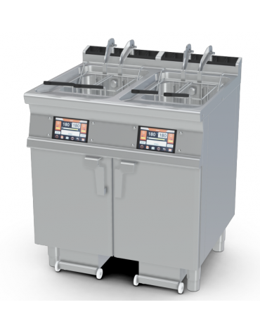 Friggitrice a gas digitale 2 vasche da Lt 18 su mobile, con o senza Melting - 4 sollevatori cesti integrati - cm 80x70,5x90h
