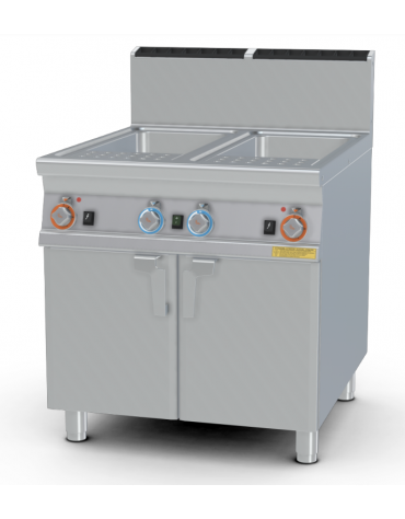 Cuocipasta a gas potenziato 2 vasche Lt 40+40, rubinetto carico acqua + scarico a pavimento  - cm 80x90x90 (CESTI ESCLUSI)