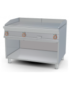 Fry-top liscio cromato trifase, su mobile a giorno - piastra cm 110,5x65 - 3 zone di cottura - cm 120x90x90h