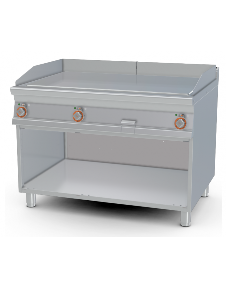 Fry-top liscio cromato trifase, su mobile a giorno - piastra cm 110,5x65 - 3 zone di cottura - cm 120x90x90h