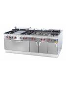 Fry-top trifase, su mobile a giorno - 1/3 rigato + 2/3 liscio cromato, piastra cm 110,5x65 - 3 zone di cottura - cm 120x90x90h
