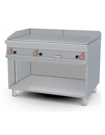 Fry-top a gas, su mobile a giorno - piastra liscia cm 110,5x65 - 3 zone di cottura - cm 120x90x90h