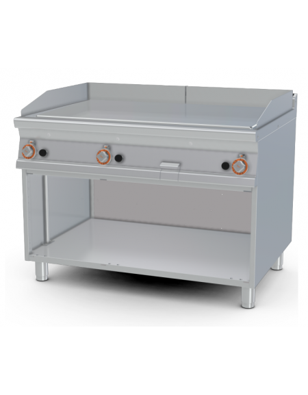 Fry-top a gas, su mobile a giorno - piastra liscia cm 110,5x65 - 3 zone di cottura - cm 120x90x90h