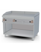 Fry-top a gas, su mobile a giorno - piastra liscia cromata cm 110,5x65 - 3 zone di cottura - cm 120x90x90h