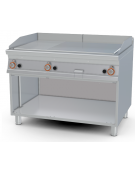 Fry-top a gas, su mobile a giorno - piastra 1/3 rigato + 2/3 liscio, cm 110,5x65 - 3 zone di cottura - cm 120x90x90h