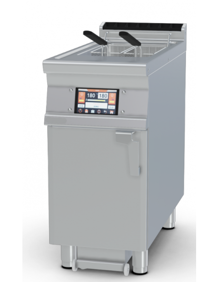 Friggitrice elettrica Touch 1 vasca da Lt 18 su mobile, con o senza Melting - Pompa filtraggio olio a caldo - cm 40x90x90h