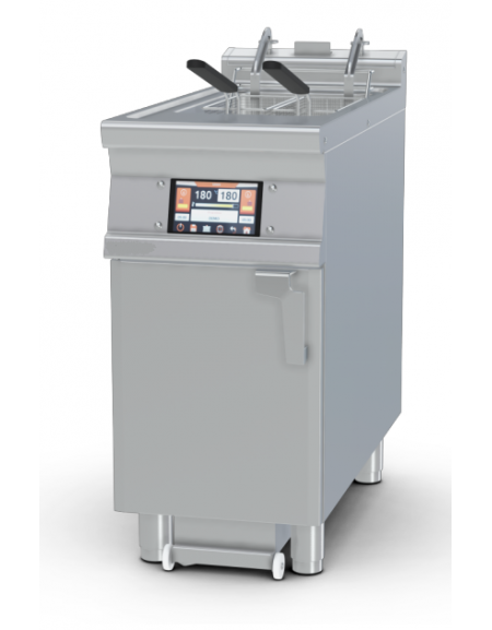 Friggitrice elettrica Touch 1 vasca da Lt 18 su mobile, con o senza Melting - 2 sollevatori cesti integrati - cm 40x90x90h