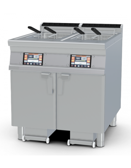 Friggitrice Elettrica TouchScreen su mobile - 2 vasche Lt 18, cm 31x34x33h cad., con o senza Melting - cm 80x90x90h