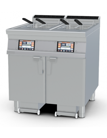 Friggitrice elettrica Touch 2 vasche da Lt 18 su mobile, con o senza Melting - 2 pompe filtraggio olio a caldo - cm 80x90x90h