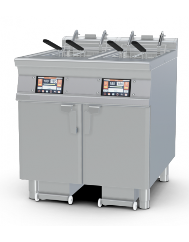 Friggitrice elettrica Touch 2 vasche da Lt 18 su mobile, con o senza Melting - 4 sollevatori cesti integrati - cm 80x90x90h